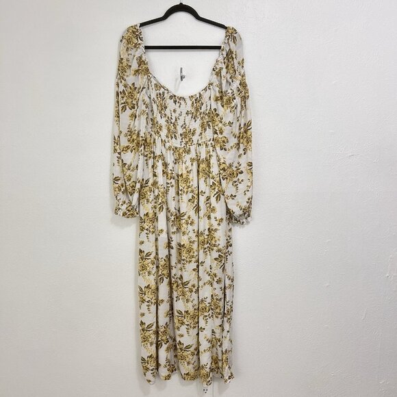 Free People Jaymes Midi Dress Floral Printed Smocked V Neck Long Sleeve Size XL - Picture 7 of 16